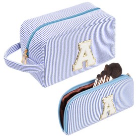 Cosmetic Bag Travel Make Up Bag Cute Initials Cord Blue Cosmetic Bag Gift for Women, Girlfriends, Best Friends with Small Cosmetic Bag, a, Cosmetic bag