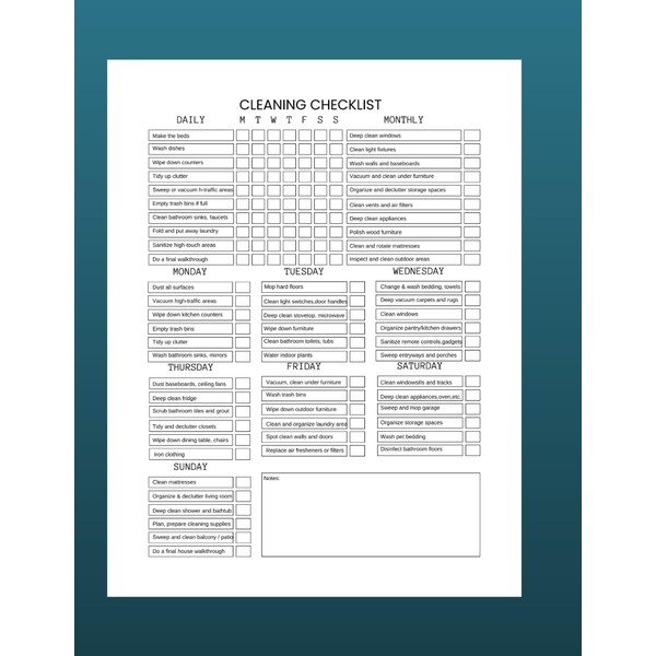 Daily, Weekly, and Monthly Organizer for Home Cleaning Tasks: Plan,