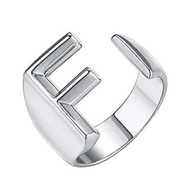 PAMTIER Women's Men's Initial Letter Ring Stackable Alphabet Open Ring Adjustable A-Z 26 Letters, Metal, Metal