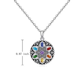 Mandala Chakra Necklaces for Women Sterling Silver Lotus Flower 7 Chakra Necklace Pendant Yoga Gifts Mandala Jewelry