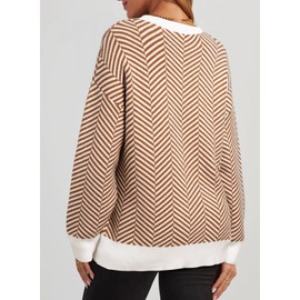 Dokotoo Sweaters for Women Crewneck Ribbed Knit Tops Striped Color Block Holiday Fall Winter Business Casual Colorful Pullover Sweater Womens Clothes Trendy Coffee Large