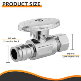 2-PCs HeSun Expansion Pex Straight Stop Valve, 1/2" PEX-A x 3/8" OD Compression Outlet, 1/4 Turn Shut Off Valve for Bathroom,ASTM F1960(VALVE098)