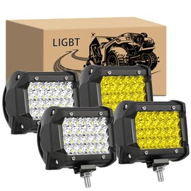 LIGBT 4 Inch 4PCS LED Pod Lights Spot Flood Combo Beam 72W 2PCS White 2PCS Yellow LED Light Bar Four Rows 24Leds Driving Off Road Lights Cube Work Light for Truck Tractor ATV SUV UTV