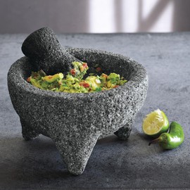 AIRAM Home Traditional Molcajete of Volcanic Stone and Tejolote, 8" in Diameter, Natural Volcanic Stone Mortar. Handmade