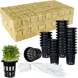 72 Pcs 1.2-Inch Rockwool Cubes with Net Cups and Self-Watering Cord for Hydroponics Great Hydroponic Kit for Cuttings Clone Plant Propagation Seed Starting Soilless Cultivation
