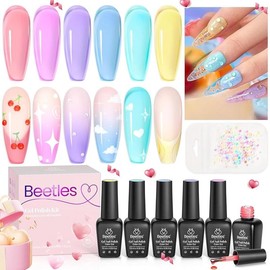 Beetles Gel Nail Polish Set 6 Colors Pastel Yellow Pink Blue Gel Polish Gel Nail Polish Soak Off Nail Lamp Uv Gel Nail Kits Nail Art Manicure DIY Nail Home - Color: Crystal Candy