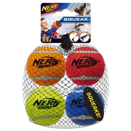 Nerf Dog 4-PACK - Squeak Tennis Ball - Blue, Green, Orange and Red
