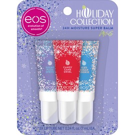 eos - Set de mini bálsamos súper hidratantes de 24H para las fiestas, Spritz de ciruela azucarada, remolino de bastón de caramelo, galleta helada con azúcar, cuidado de labios de edición limitada