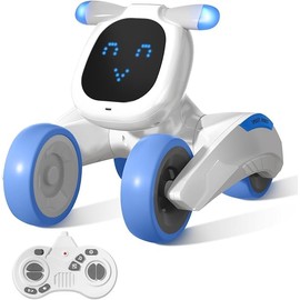 Robot Dog Toy with Face Expression & Lights, Smart Interactive Talking Robot Toys with Voice Control, Touch Sensing, Recording, Singing & Dancing, RC Robot Pet for 3 4 5 6 7 8 Year Old (WHITE-GREY)