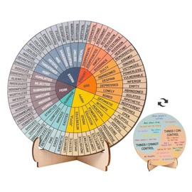 ZIXIANGKEJI 1pc 5.9Inch Emotion Wheel Wooden Feelings Wheel with Stand Therapy Office Desk Decor Double Sided Mental Health Office Emotions Chart for Social Worker School Office Emotion Fridge(K31-1)