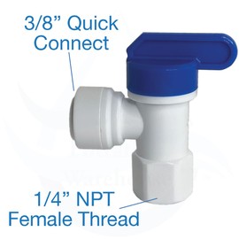 FW Water Storage Tank Ball Valve Shut Off, 3/8 inch Quick Connect x 1/4 inch NPTF Female Thread. For Reverse Osmosis Water Storage Tanks and Other Plumbing Uses. Compare to PPSV501222WP
