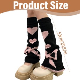 KGDUYC Women's Kawaii Crochet Leg Warmers, 80s Harajuku Knitted Thermal Thigh Stockings, Suitable for Students and Office Workers (Black Pink), multicoloured