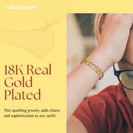 HALUKAKAH Cuban Link Chain for Kids Boys Teenager Iced Out,Gold Chain Miami Bracelet 18cm in 18k Real Gold Plated,Hand Set Lab Diamonds,Fits Ages 8-16 Y/O. with Giftbox