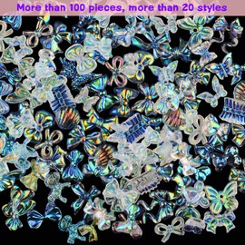 Kikonoke 100 Pieces 3D Resin Butterfly Bear Nail Charms Rose Flower Peach Bow Snake Rabbit Animal Shaped Nail Art Rhinestones Pearls for DIY Nail Art Decoration Making Craft (Transparent AB)