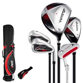 PGM Junior Golf Club, AXIAL Golf Clubs Complete Set Right Handed for Children Kids 3-5（95-115cm）, 5 Pieces Youth Golf Clubs with Stand Bag and 1 Headcover for Boys & Girls Red Black
