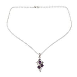 NOVICA Artisan Handmade Amethyst Cross Pendant Necklace Silver with Rhodium Plating Sterling Plated Purple India Orchid Leaf Tree Religious Birthstone [18 in L 1 mm W Pendant(s) 1.6 in L x 0.7 in W X]