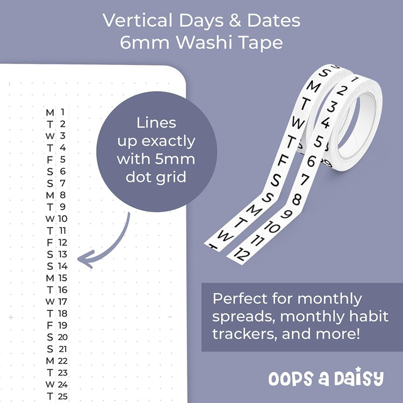 Oops a Daisy Day and Date Numbered Washi Tape for