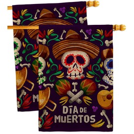 Dia De Los Muertos Decorations 2 Pcs Banner Room Wall Art Flag Patio Lawn Garden Outdoor Indoor Tapestry Yard Grave Cemetery Signs Dia De Muertos Skulls Front Porch Decor Fall Gifts Made In USA