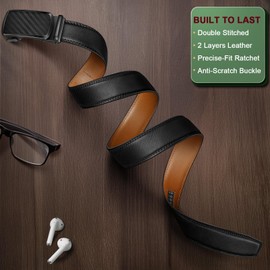 KEMISANT Ratchet Belt For Men,Slide Leather Belt Adjustable For Gift Men Dress Casual Pants Jeans-Cut For Fit(Black,36"-42" Waist Adjustable)