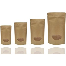 Jamo Solutions | 50pcs, 250ml | Tear Notch Kraft Paper Stand up Plastic Oval Window Sealable Pouch Zip Lock (110x185mm)