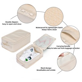 JJ POWER Travel Shoe Bags, Foldable Waterproof Shoe Pouches Organizer-Double Layer, Cream, 6 Packs, Daily Use