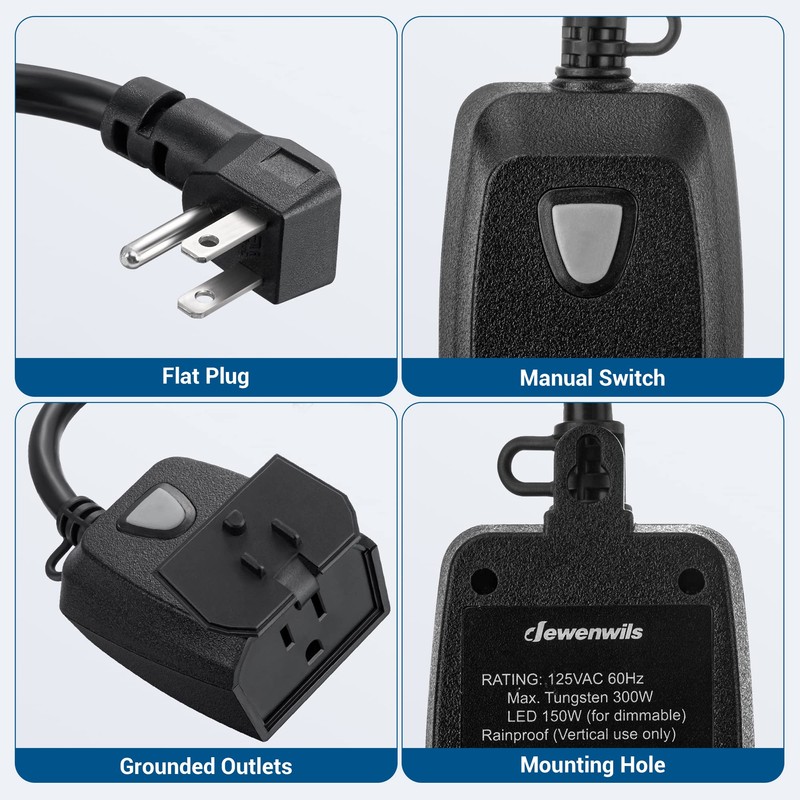 DEWENWILS Outdoor Dimmer for String Lights, Remote Dimmer Switch, Weatherproof