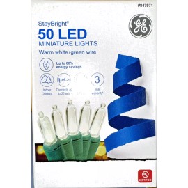 stayBright GE StayBright 50-Count CLEAR LED Mini Lights NEW in/outdoor Warm White Wedding