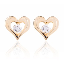 arete de tuerca en forma de corazón de oro amarillo de 14 quilates con circonita cúbica blanca de 6,5 mm de alto, caja de regalo incluida.