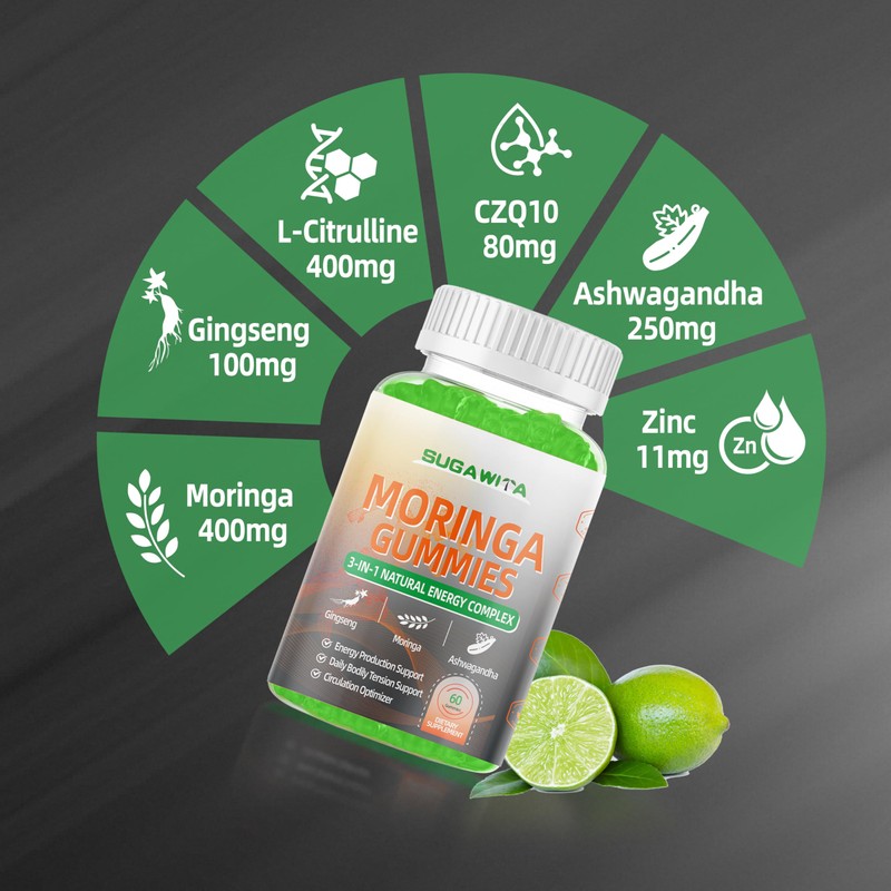 Moringa Gummies for Men with Gingseng L-Citrulline Ashwagandha CZQ10 Zinc