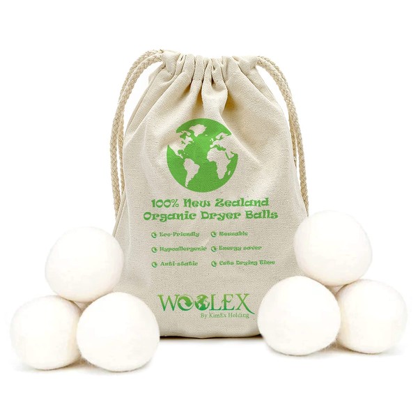 WoolEx Handmade Wool Tumble Dryer Balls, 6 Pack XL - Fabric Softener, Reusable Anti-Static Organic Felt Dryer Sheet Replacements, Unbleached Dewrinkle, No Fillers or Chemicals