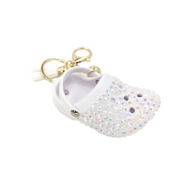 Cute Mini Shoe Charm Keyring Keychains Bling Bling Rhinestone Imitation Shoe Keychain for Women Men Funny Key Accessory Bag Decoration-White