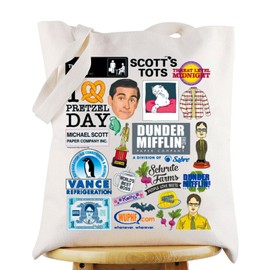KEYCHIN Office TV Show Tote Bag Michael And Dwight Fans Gifts Office TV Series Reusable Grocery Bag Office Merchandise, Office Tb, L