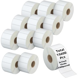 KingTac(15600 Labels,12 Rolls) 2" X 1” Direct Thermal Labels - 1300/Roll,15600 Pcs Totally, Perforated Barcode Labels, Compatible with Zebra & Rollo & MUNBYN Label Printer