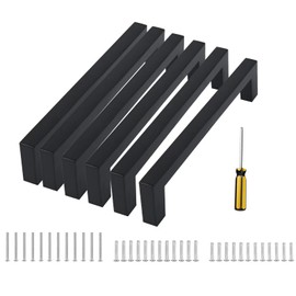 FIHODONE Pack of 6 Handles for Kitchen Cabinets, Kitchen Handles, Black, 128 mm, Cabinet Handles, Black Stainless Steel, Furniture Handles, Black, Door Handles, Kitchen Cabinet Handles