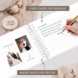 WEMATE Guest Book, Leather Memorial Guestbook,Suitable for Funeral,Graduation and Special Events,Polaroid Guest Book with A Pen,136 Blank&Lined Pages for Sign in and Photos 7"x10″ (Black)