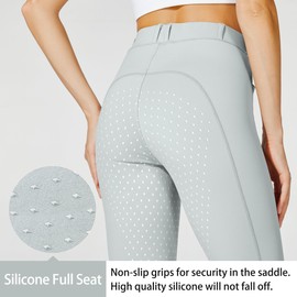 Willit Women's Riding Pants Full Seat Silicone Breeches Equestrian Horseback Riding Tights with Zipped Pocket Light Grey 2XL