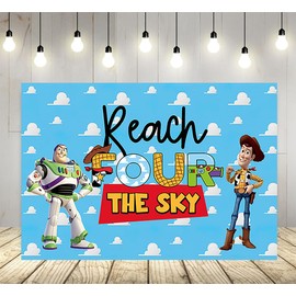 Reach Four The Sky Backdrop for 4th Birthday Party Supplies Blue Sky White Clouds Photo Backgrounds 4th Birthday Theme Baby Shower Banner 59x38in