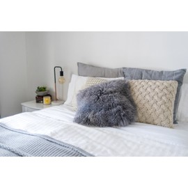 Naturally Sheepskins Genuine Mongolian Sheepskin Cushion Cover in Grey | Decorative Pillow Case with Micro-Suede Backing & Zipper Closure | Breathable, Dirt-Resistant, Durable, Gift-Ready