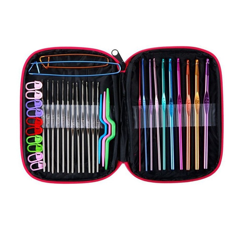 Crochet Hooks Set Colorful Ergonomic Handle Portable Metal Knitting Needles