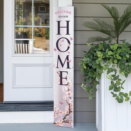 8"x48" Spring Welcome Sign for Front Porch, Hello Spring Porch Sign for Front Door, Durable PVC Welcome Home Decorations for Outdoors (Design 13)