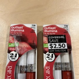 COVERGIRL NEW 2 x Covergirl Outlast Illumina All Day Lip Color & Top Coat Radiant Red 730