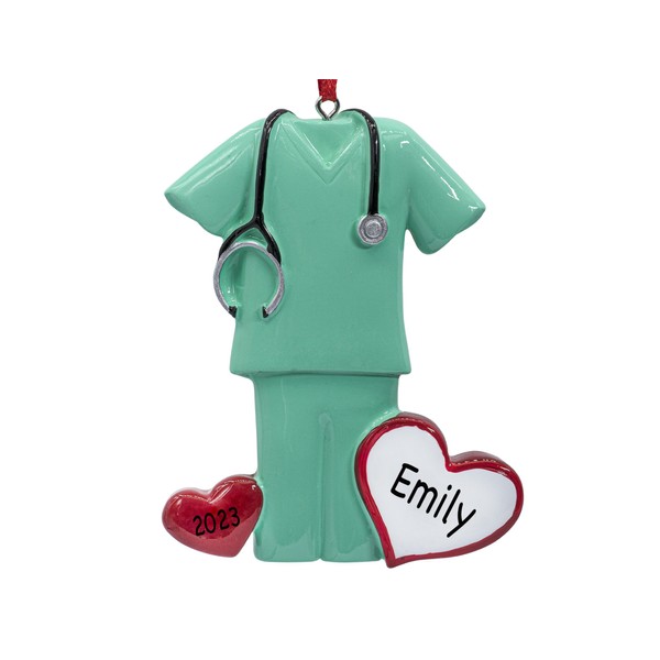 UniqXmas Personalized Scrubs Christmas Ornament 2024 | Green Generic Uniform