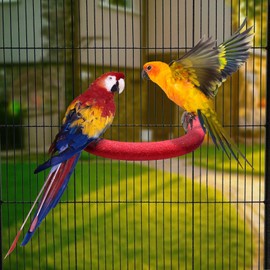 FrgKbTm Parrot Perch Stand, U Shape Quartz Sands Bird Stick Cages Accessories Paw Grinding Rough-surfaced Bird Perches for Parakeets,Cockatiels, Parrots, Conure (Small-Red)