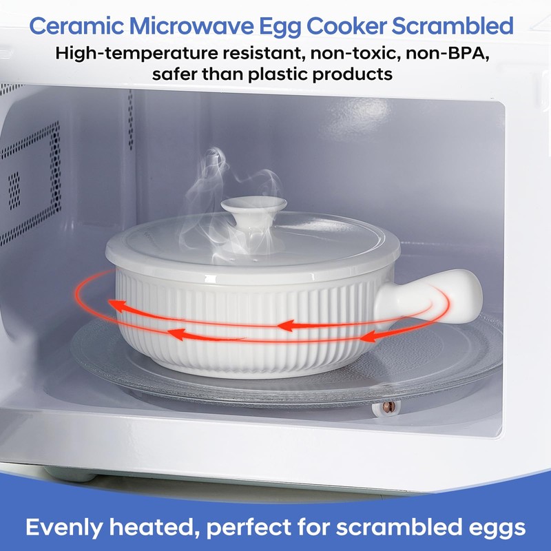 Ceramic Microwave Egg Cooker, Scrambled Egg Maker, White