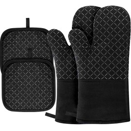 Set of 4 Oven Gloves, Pot Holder Glove, Heat Resistant up to 300 °C, Oven Gloves, Heat Resistant, Non-Slip Oven Gloves, Non-Slip, Ideal for Kitchen, Baking, BBQ