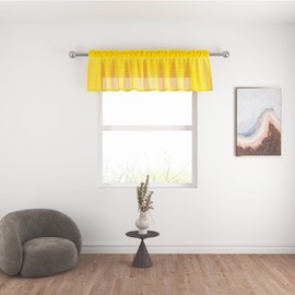 Yellow Valance 16 inches Long Sheer Curtain Toppers Living Room Bedroom Kitchen Voile Transparent Linen Textured Valance Curtain Small Short Mini Door Window Treatment 1 Panel Rod Pocket 52"x16"