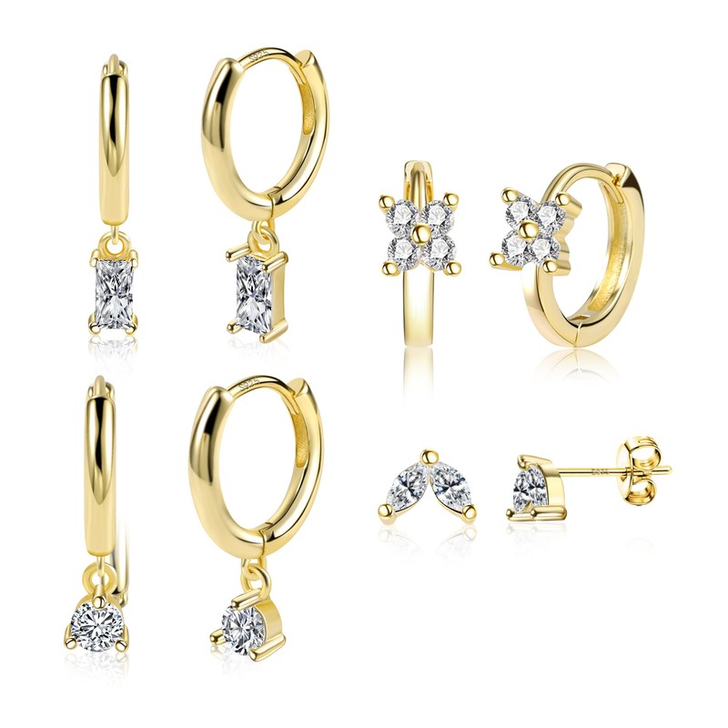 ALEXCRAFT Dangle Small Gold Hoop Earrings Set for Women CZ