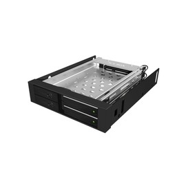ICY BOX Dual HDD & SSD Removable Frame, 2 x 2.5 Inch in 1 x 3.5 Inch Bay with Front Door, SATA, Metal, Black