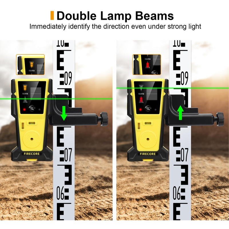 Firecore Laser Receiver for Green Laser Level, Two-Sided LCD Displays