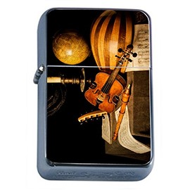 Perfection In Style Silver Flip Top Oil Lighter Vintage Musical Instruments Design 004